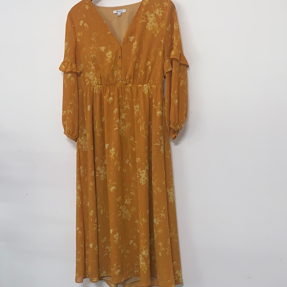 Madewell Mustard Floral Maxi Women’s Size 6 Dress Cottage Core Milk Maid Breezy - Picture 3 of 15